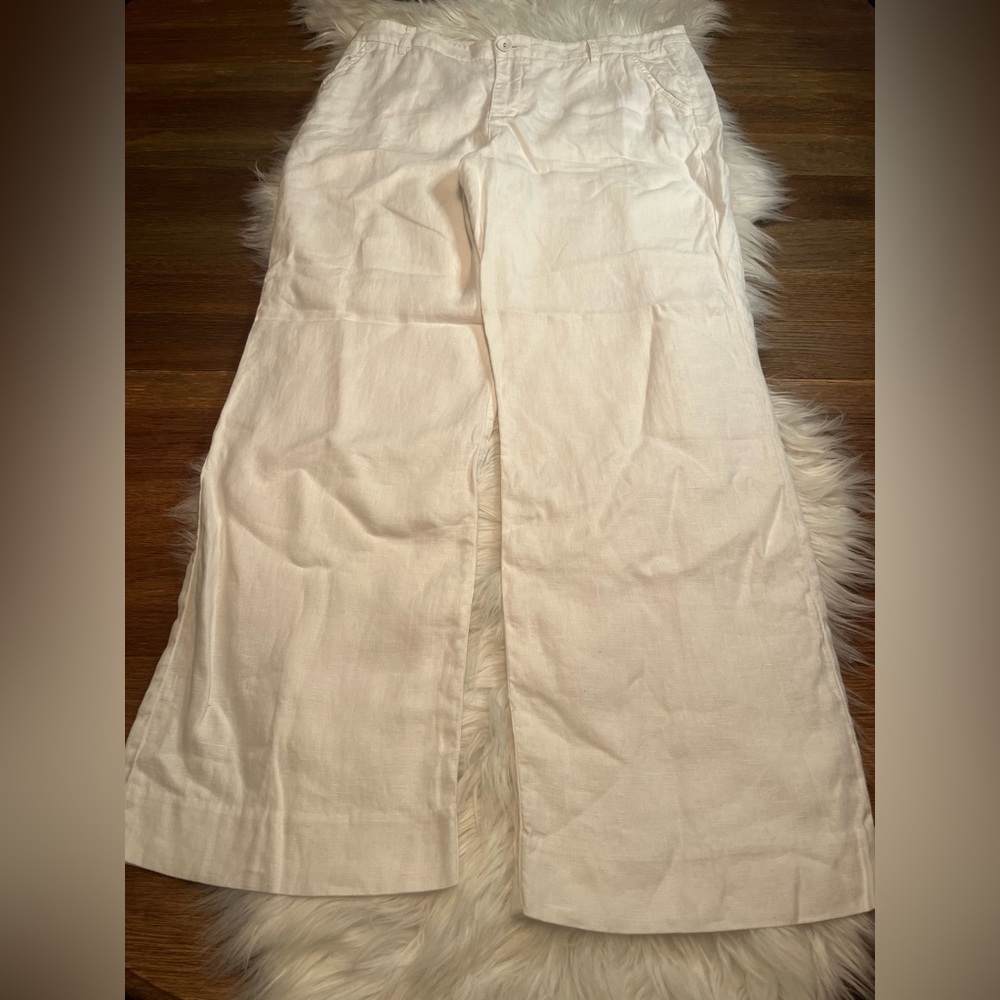 Garnet Hill White Wide Leg Linen Trousers